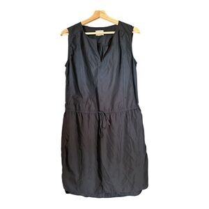 Black Sheen Sleeveless Dress w Cinched tie waist